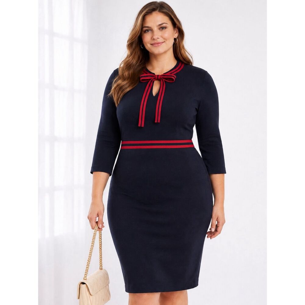 Boden Annette Ponte Jersey Dress in Navy Blue/Cardinal Red Size 16R EUC
